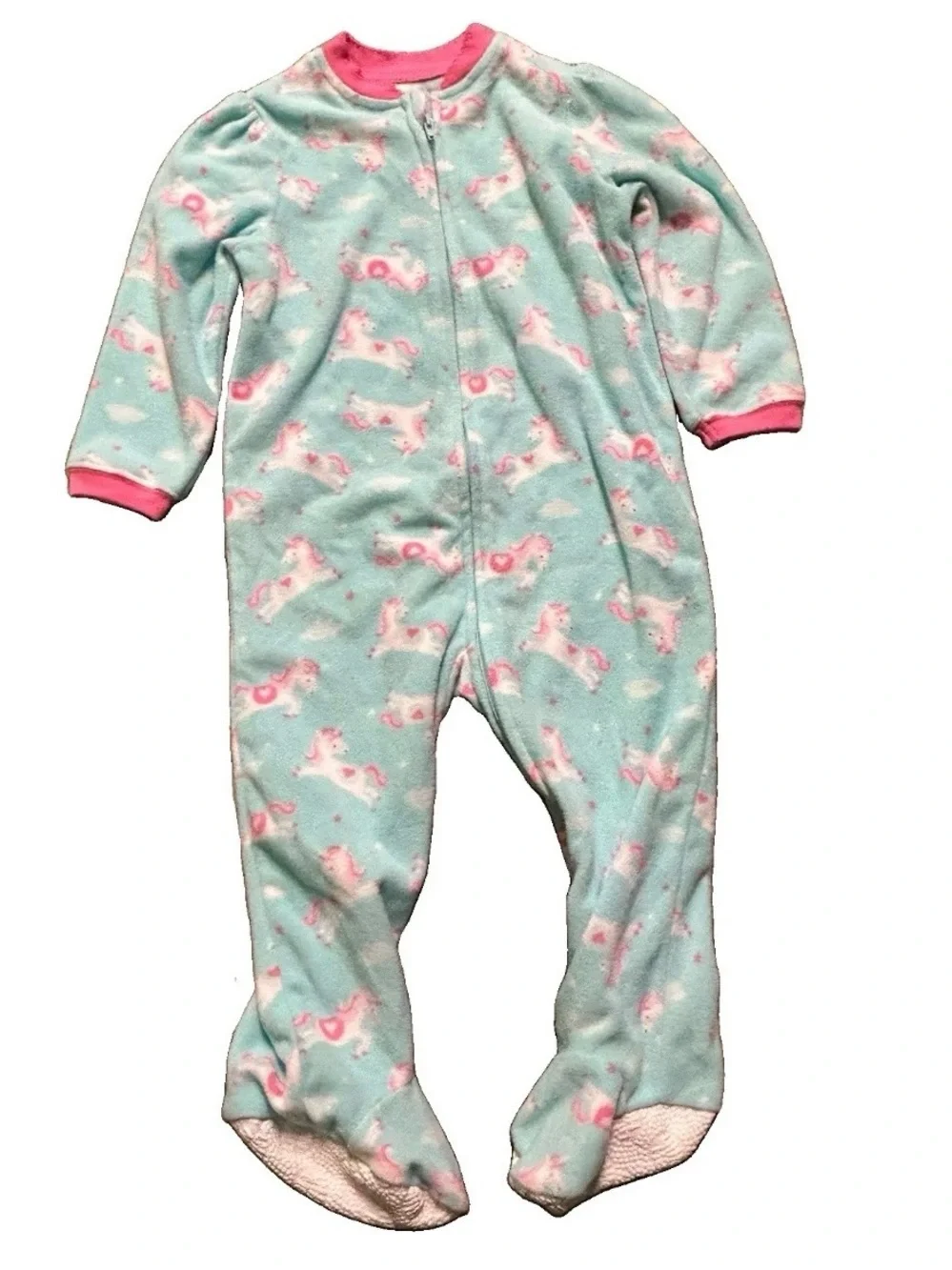Toddler Girl Fleece Footie Pajamas Yellow Blue Unicorn Size 24 Months